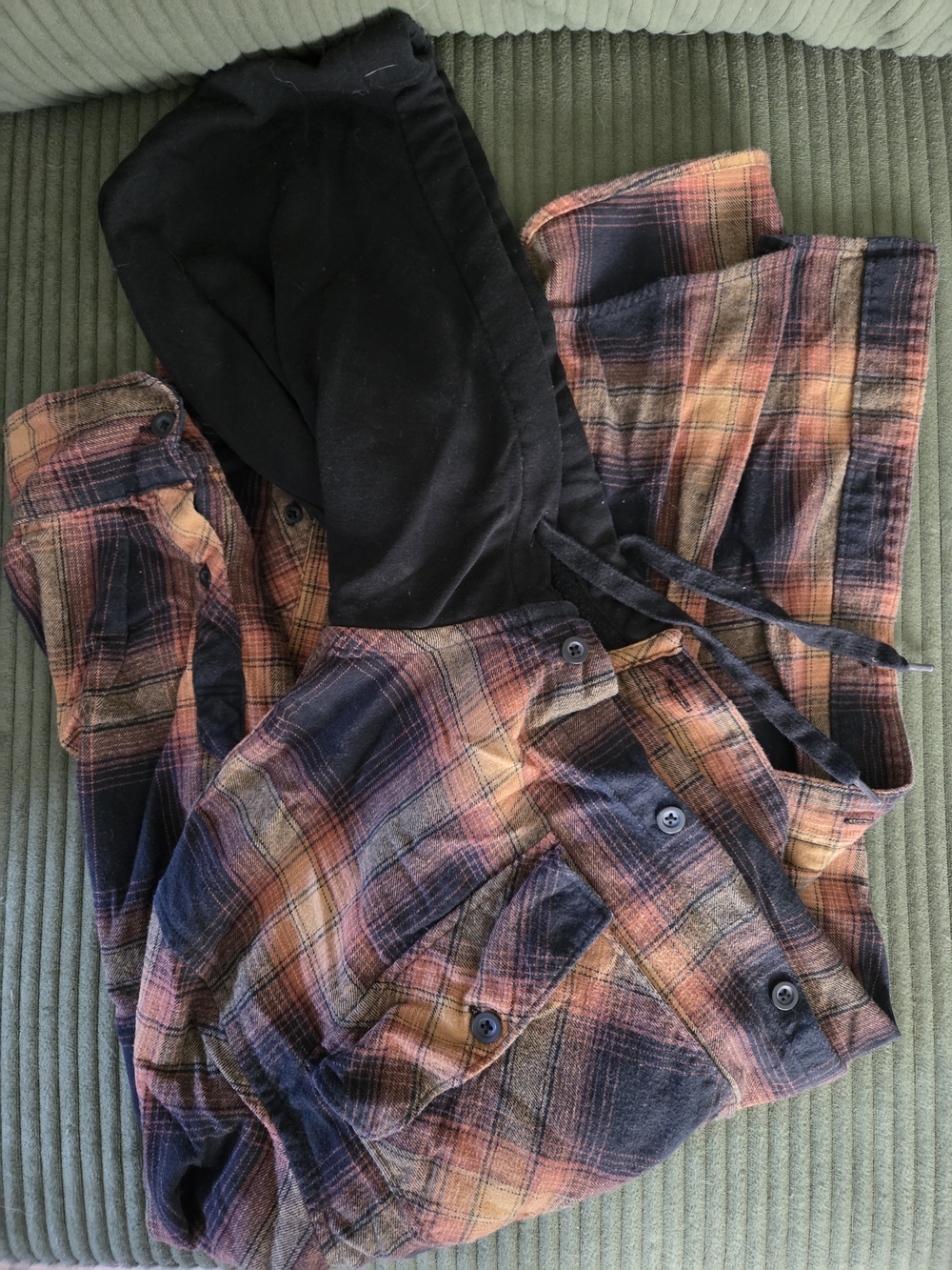 No Boundaries Plaid Hooded Shirt Jacket - Black, Orange
